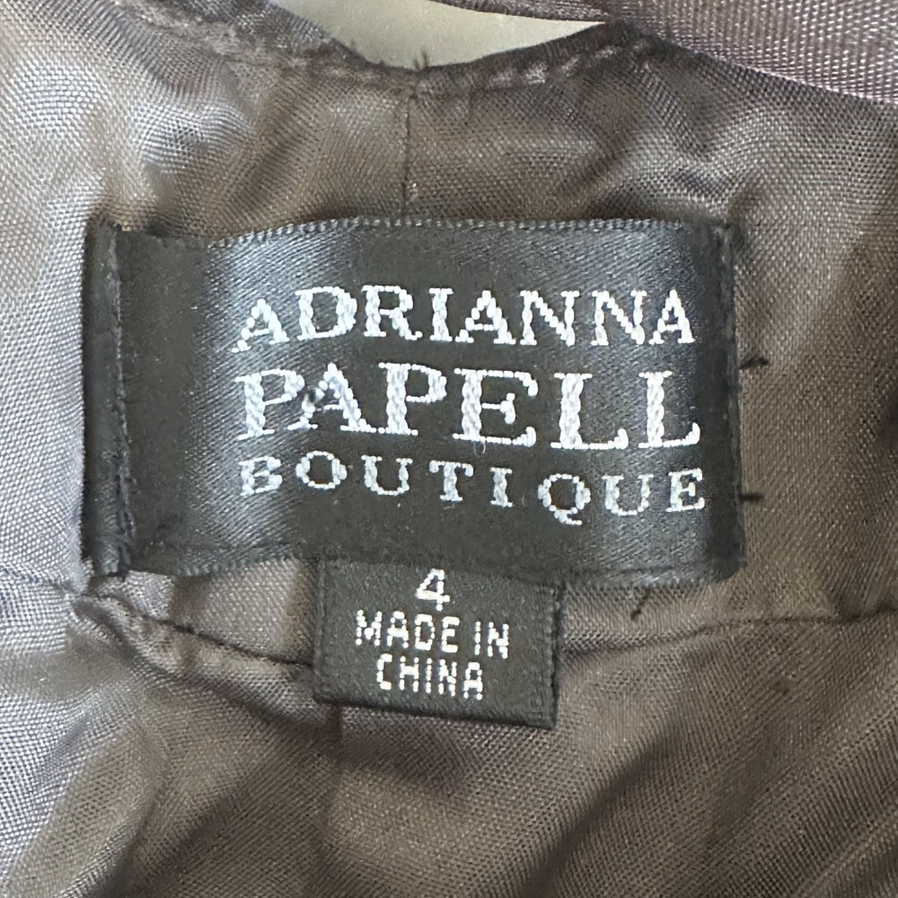 Y2K Adrianna Papell Goblin Brown Iridescent Rosette Dress Sz. 4 Twist Open Back - Picture 4 of 16